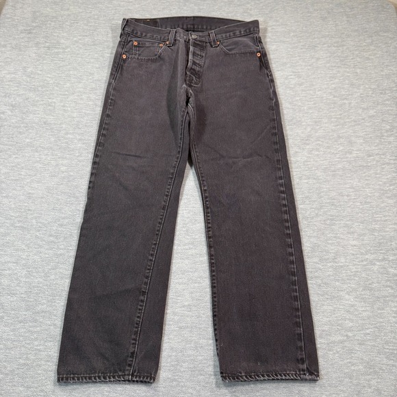 Levis 501 Jeans Mens 32x29 Black Regular Straight Button Fly Light Wash Denim - Picture 1 of 12
